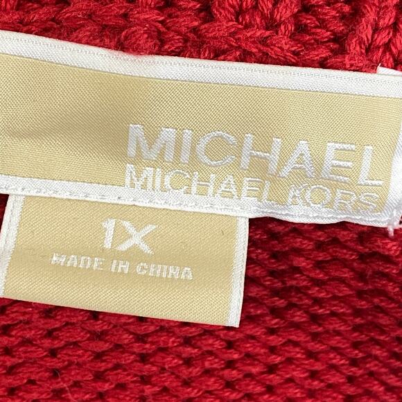 Michael Michael Kors Cotton Red Cardigan Knit Sweater Short Sleeves Button 1X - Picture 4 of 10